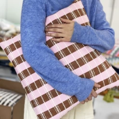 Archive New YorkSantiago Grid Pillow 18x18 - Baby Pink/Umber