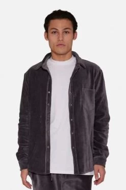 Blue&CreamMicro Cord Velour Shirt - Charcoal