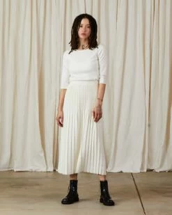 Ali GoldenCOTTON/WOOL PLEATED MIDI SKIRT - BONE -Fashion comprehensive store COTTON WOOL PLEATED MIDI SKIRT BONE 20230829000621
