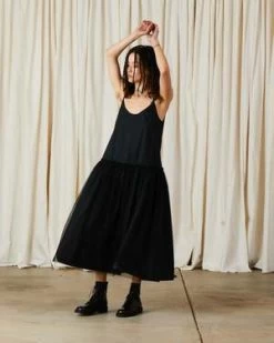 Ali GoldenDROP WAIST RUFFLE DRESS W/ MESH SKIRT - BLACK -Fashion comprehensive store DROP WAIST RUFFLE DRESS W MESH SKIRT BLACK 20230829000644 1