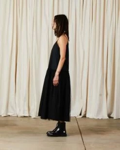 Ali GoldenDROP WAIST RUFFLE DRESS W/ MESH SKIRT - BLACK -Fashion comprehensive store DROP WAIST RUFFLE DRESS W MESH SKIRT BLACK 20230829000645