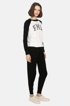 Minnie RoseFML Frayed Printed Sweater - White/Black