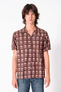 DUSHYANT.Hand Block Printed The Don Camp Collar Shirt - Brown Tribal Motif