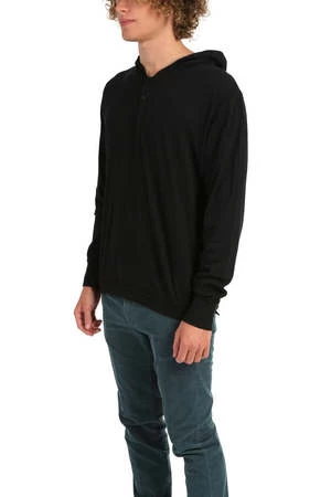 Blue&CreamHenley Hoodie - Black 2 Blue&CreamHenley Hoodie - Black - Image 2