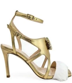 Madison Beverly HillsLeather Open Toe Feather Pump - Gold