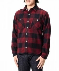 Momotaro JeansOriginal Triple Twill Herringbone Check Shirt - Red
