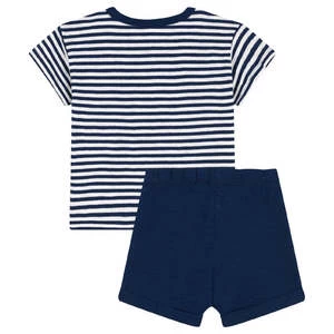 Petit BateauKids Petit Bateau Two Piece Shorts Set - Navy Blue Stripes 2 Petit BateauKids Petit Bateau Two Piece Shorts Set - Navy Blue Stripes - Image 2