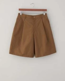 ColboCotton Nylon Single Pleat Shorts - Brown Ochre