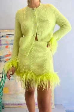 VivettaFeather Trim Cable Knit Skirt - Lime -Fashion comprehensive store Vivetta Feather Trim Cable Knit Skirt Lime 20220811162021 1
